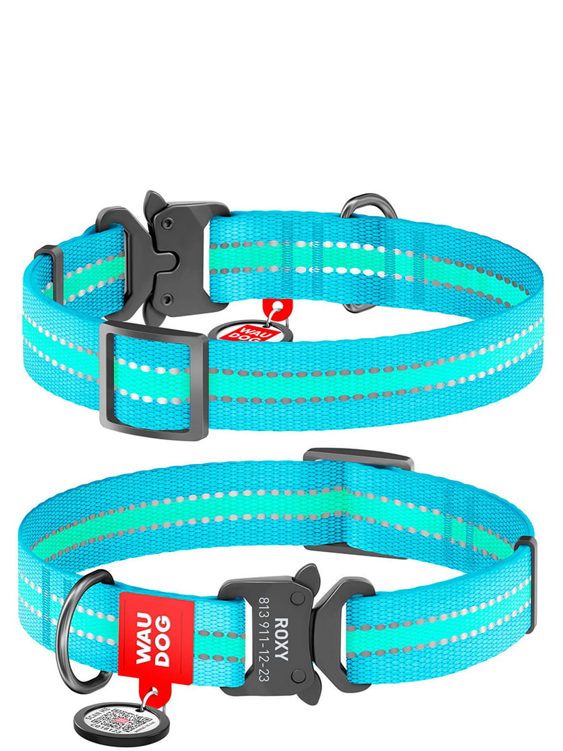 Нашийник для собак світлонакопичувальний (світиться в темряві), адресник з QR кодом 25-35 см 15 мм Блакитний | 6391154