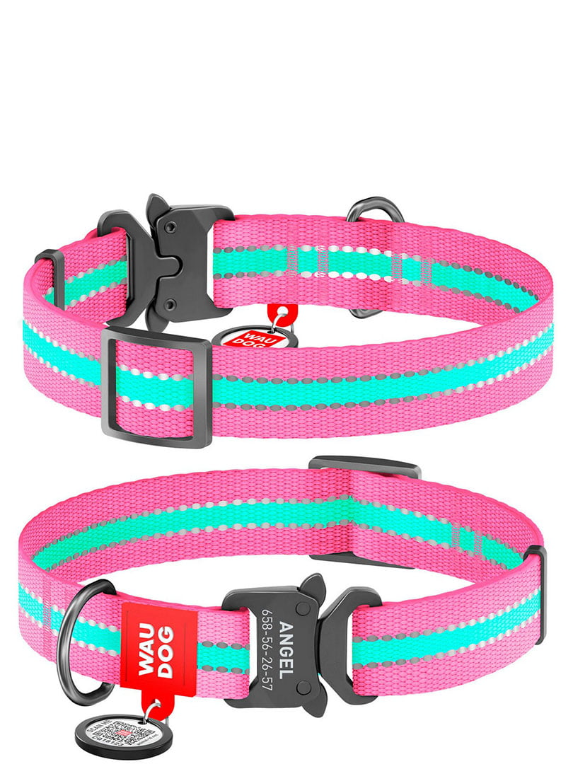 Ошейник для собак светонакопительный (светится в темноте), адресник с QR кодом 33-49 см 25 мм Розовый | 6391160