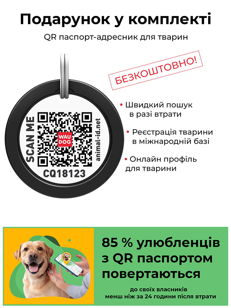 Кожаный ошейник для собак с QR паспортом, рисунок 