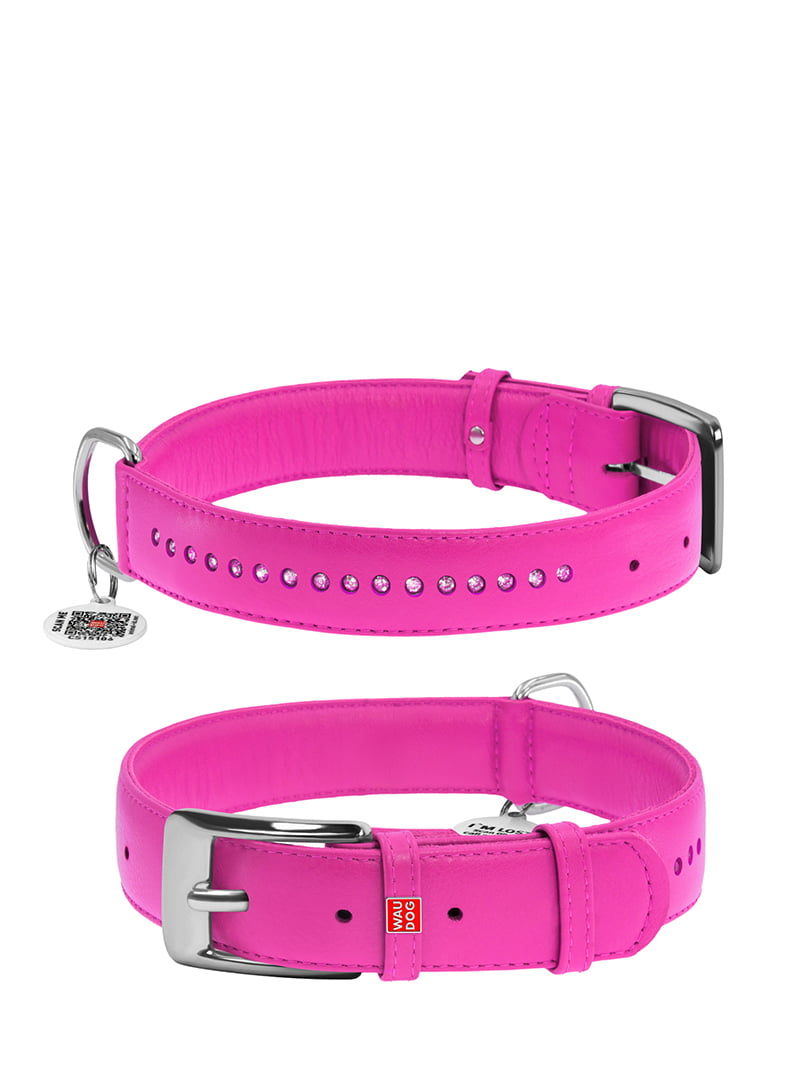 Нашийник для собак Glamour зі стразами 27-36 см 15 мм Рожевий | 6391523