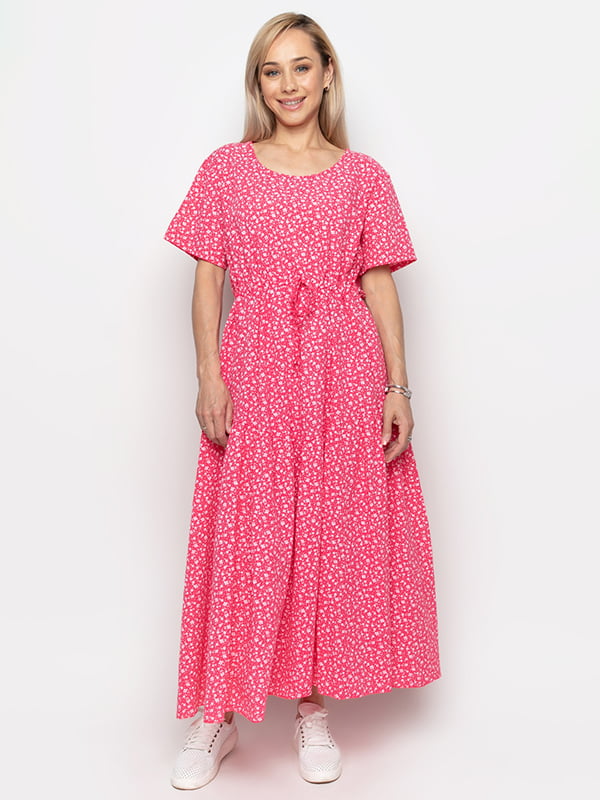 Платье А-силуэта розовое в принт | 6401300