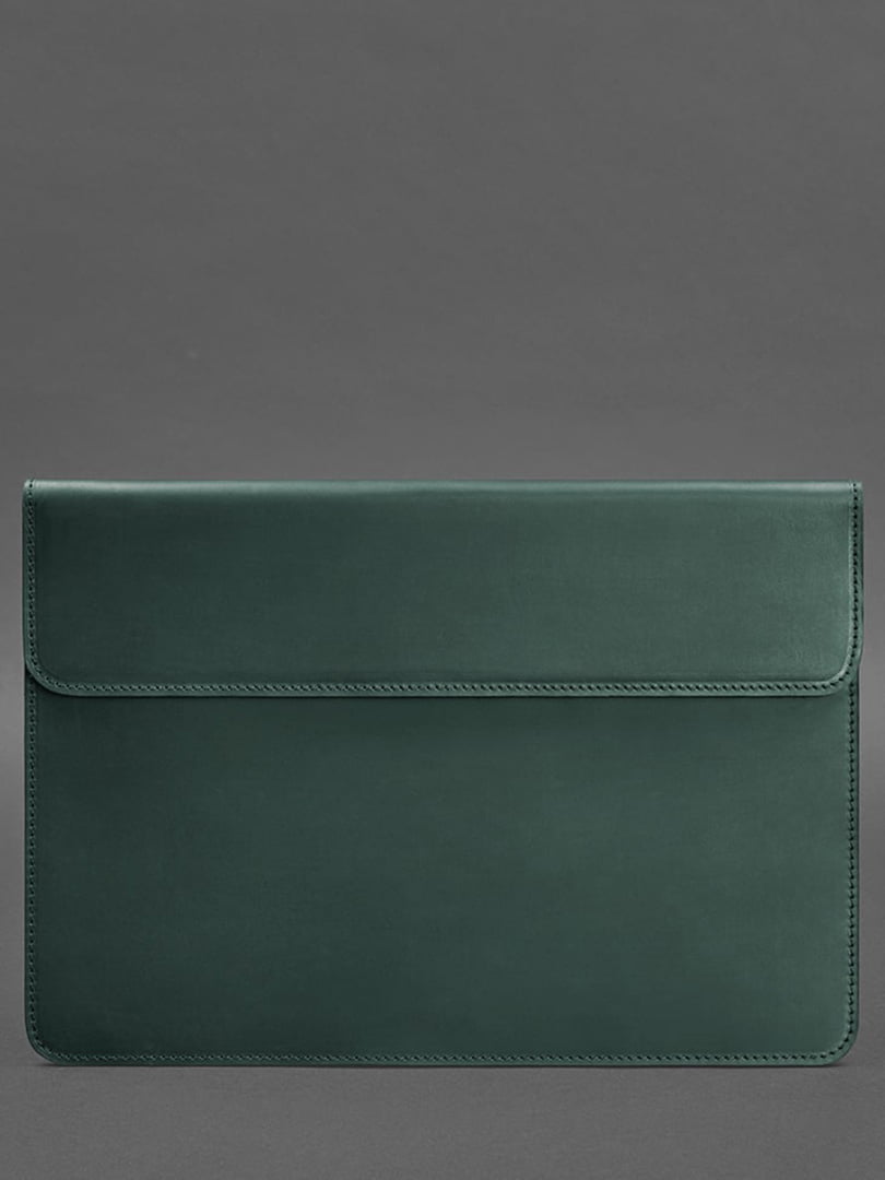 Шкіряний чохол-конверт на магнітах для ноутбука універсальний зелений  | 6403721
