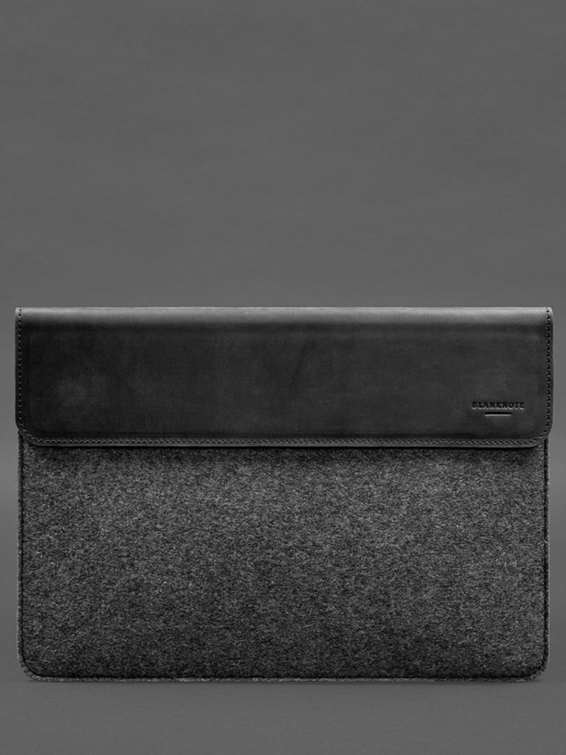 Чохол-конверт із клапаном шкіра+фетр для MacBook 16" чорний  | 6403928
