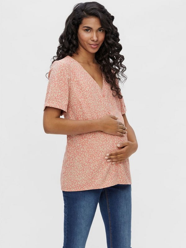 Блуза для беременных коралловая с принтом | 6434319