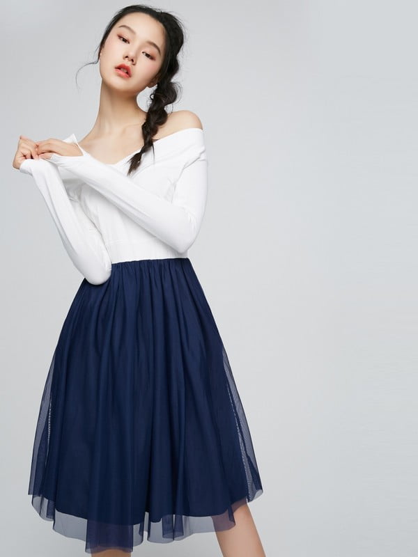 Сукня А-силуету біло-синя | 6434959