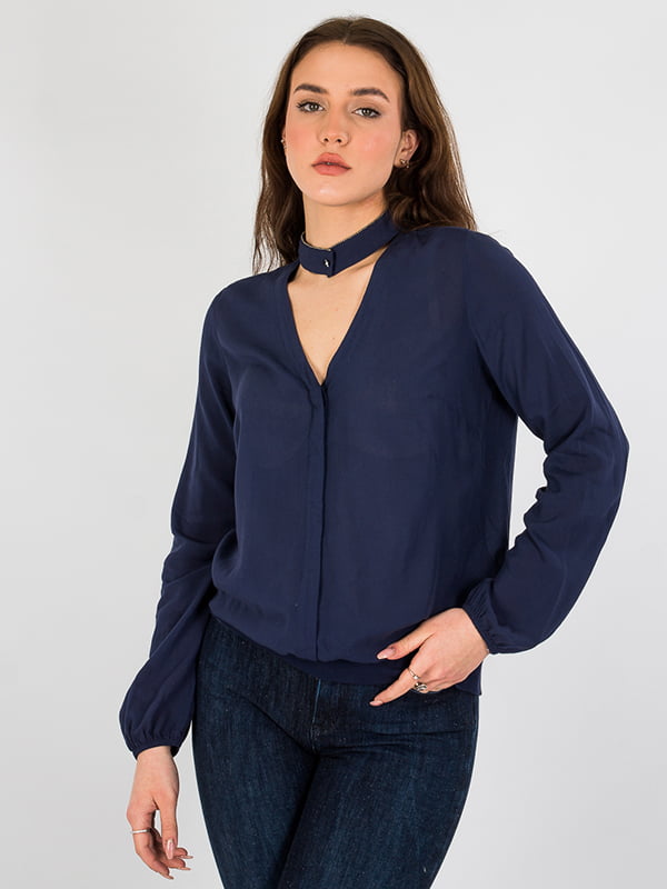 Блуза с длинным рукавом синяя | 6437894