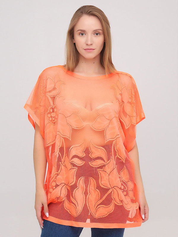 Блуза оранжевая с принтом | 6440229
