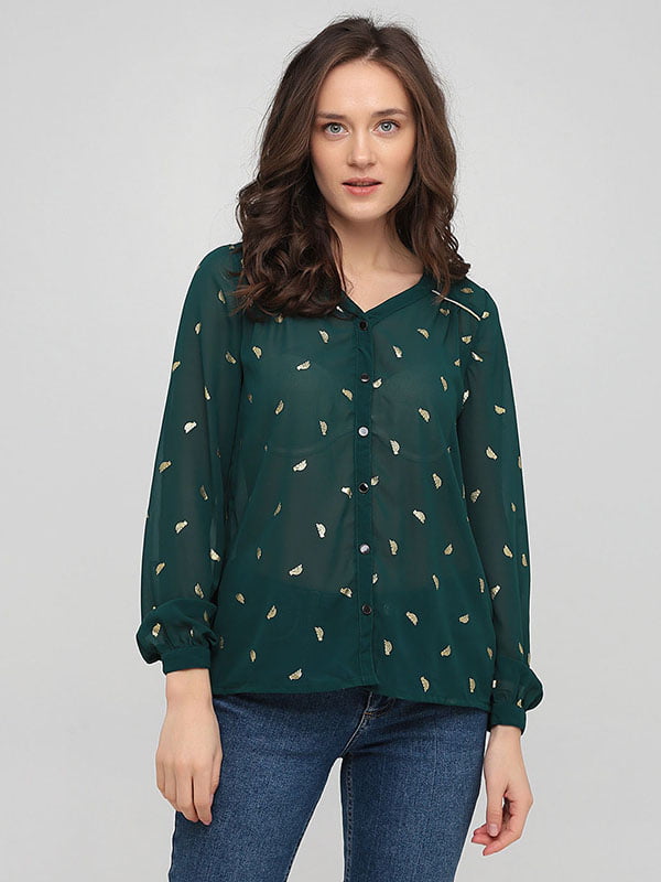 Блуза зеленая с принтом | 6440236