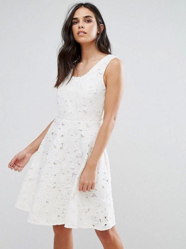 Кружевное платье мини белое | 6440364