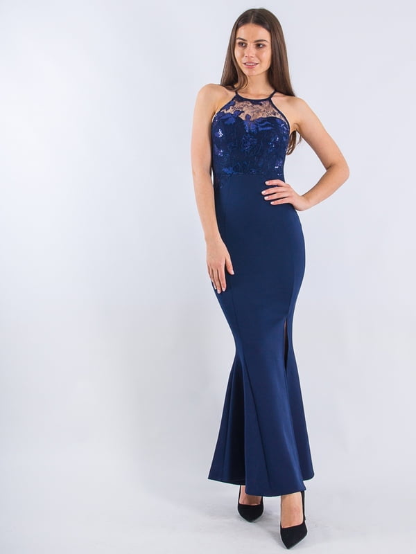 Вечернее платье с мерцающими пайетками синее | 6442152
