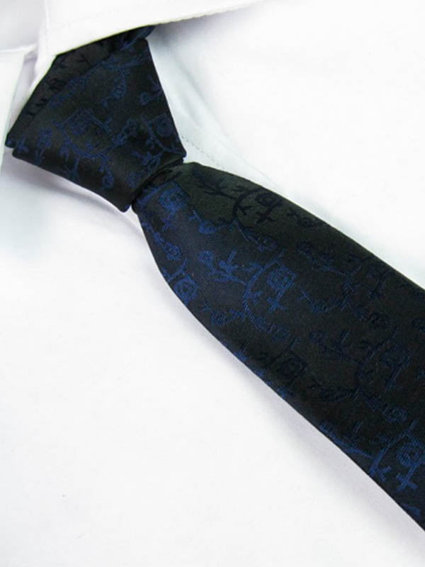Краватка вузька темно-синя з візерунком | 6458354