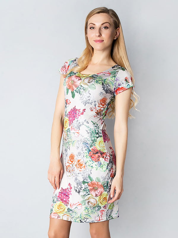 Платье серое с цветочным принтом | 6477815