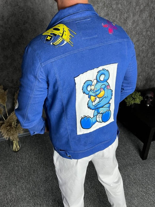 Джинсовая куртка синяя с рисунком | 6478387