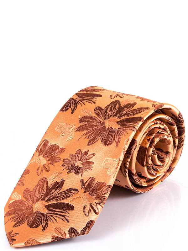 Краватка помаранчевого кольору в принт | 6484954