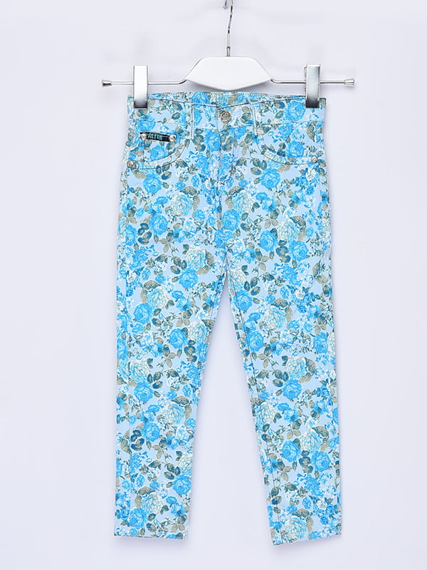 Штани блакитного кольору з квітковим принтом | 6489160