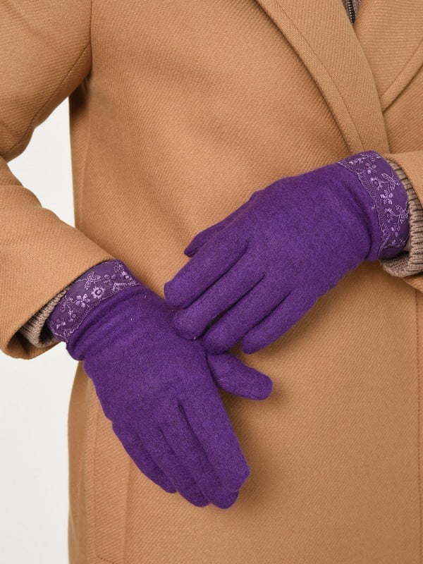 Рукавички текстильні на хутрі фіолетові | 6493471