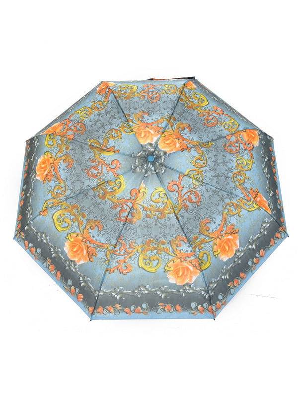 Зонт-полуавтомат бирюзового цвета в принт | 6496727