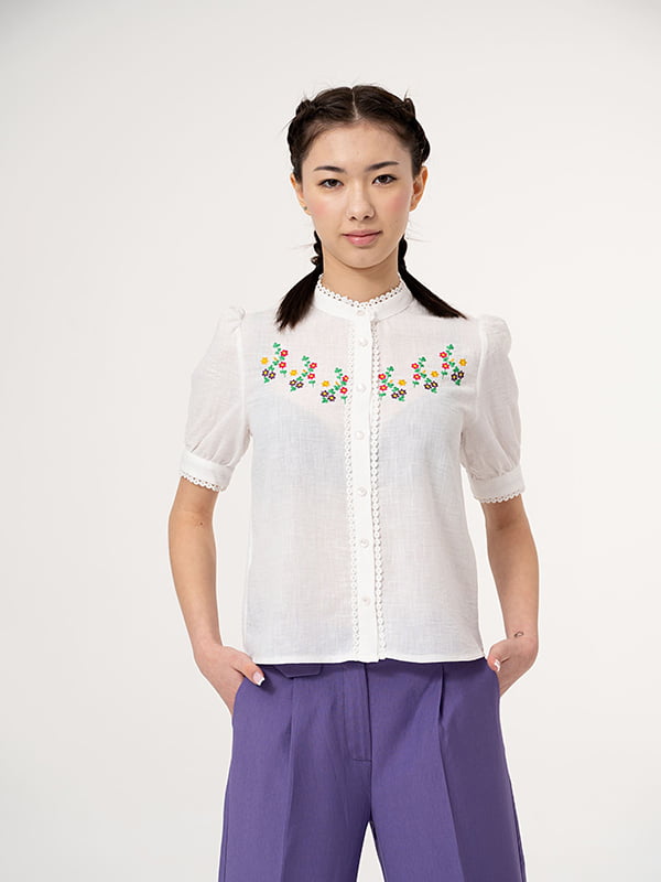 Блуза-вишиванка біла льняна | 6500089