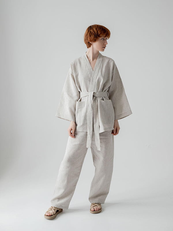 Костюм-кімоно зі штанами вільного фасону з льону жіночій "Еко" | 6502694