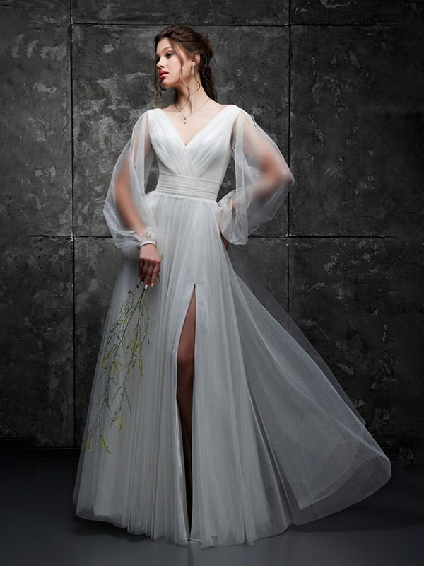 Свадебное платье в пол белого цвета | 6506066