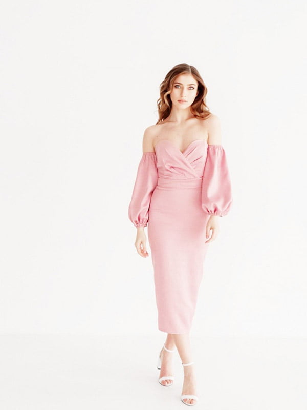 Платье-футляр розовое с рукавами-фонариками | 6506206