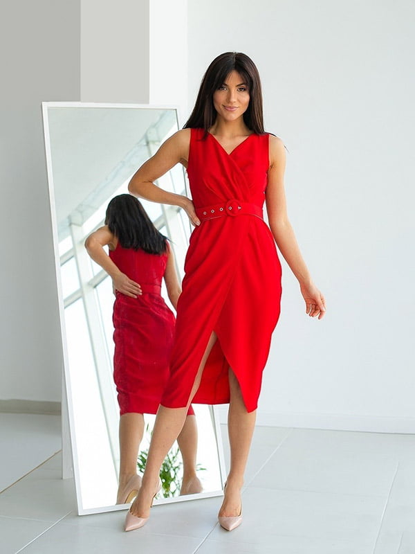 Коктейльна сукня-міді червоного кольору | 6506531