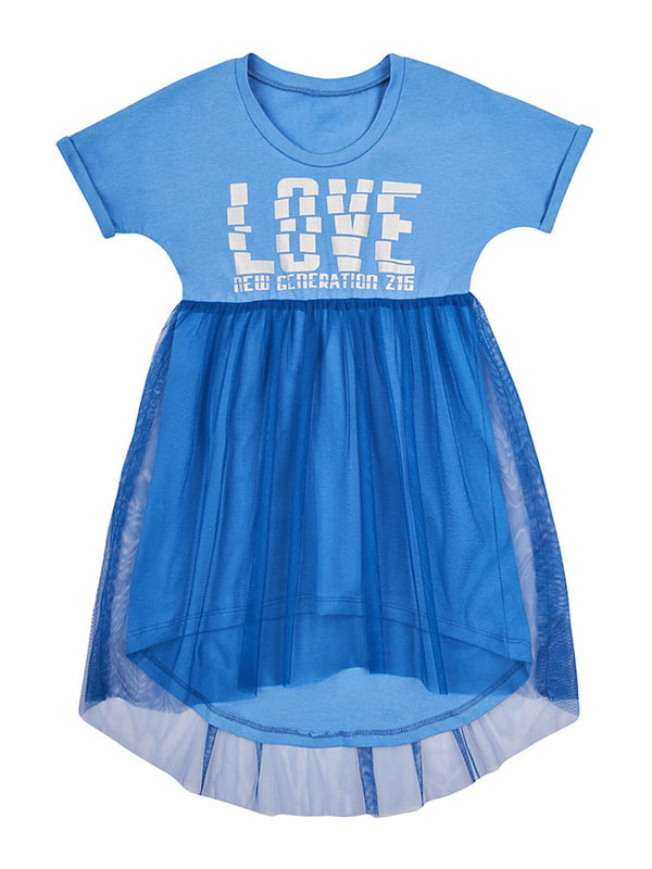 Сукня синя з принтом LOVE | 6513503
