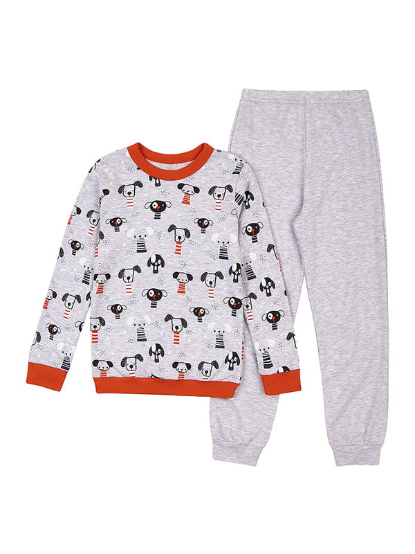 Пижама серо-красная с собаками: свитшот и брюки | 6514177