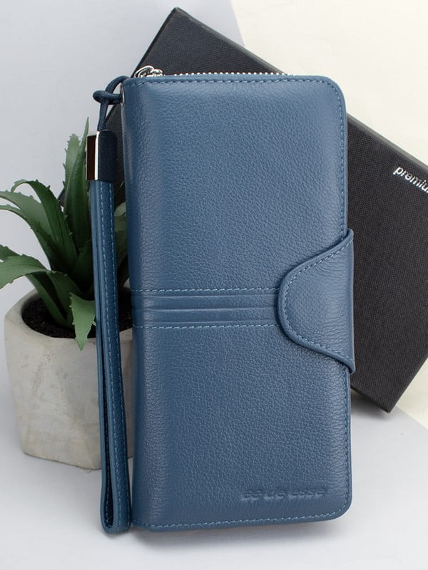 Синій шкіряний гаманець з ручкою-петлею | 6528262