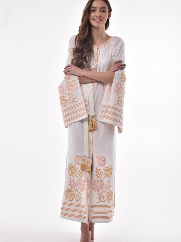 Льняна сукня-вишиванка молочного кольору «Княжна» | 6547311
