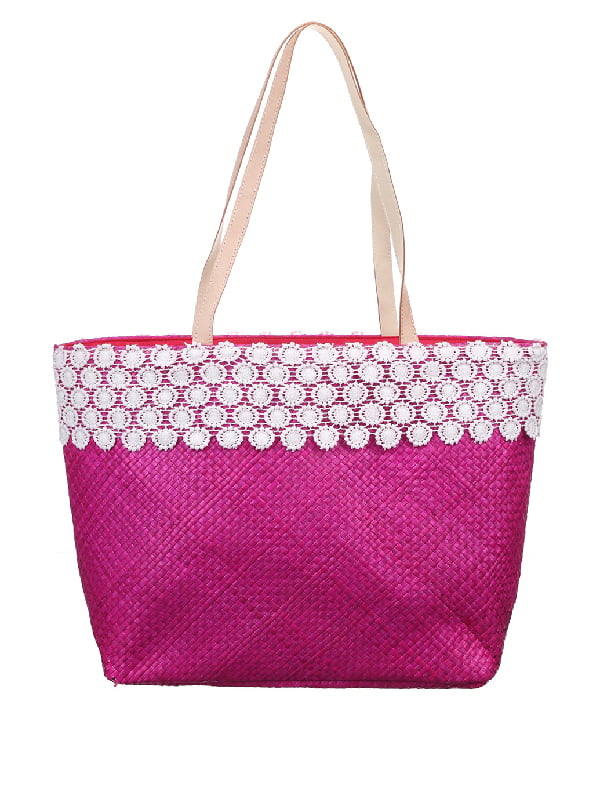 Пляжна сумка рожевого кольору, декорована мереживом | 3054758