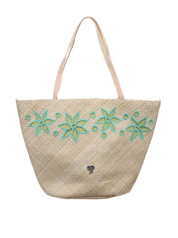 
Пляжна сумка бежевого кольору з квітковою вишивкою | 3054763