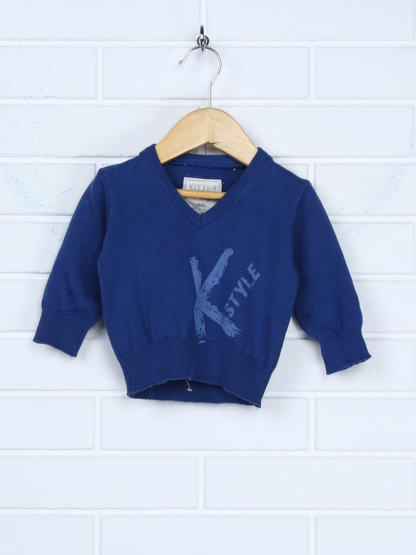 Пуловер синього кольору з принтом | 3243124