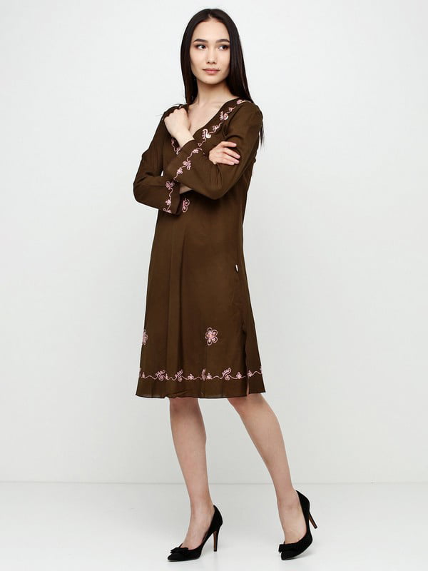 Сукня коричнева з принтом | 6539578