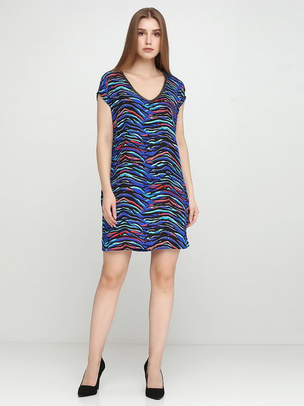 Сукня голубого кольору в різнокольоровий абстрактний принт | 6546441