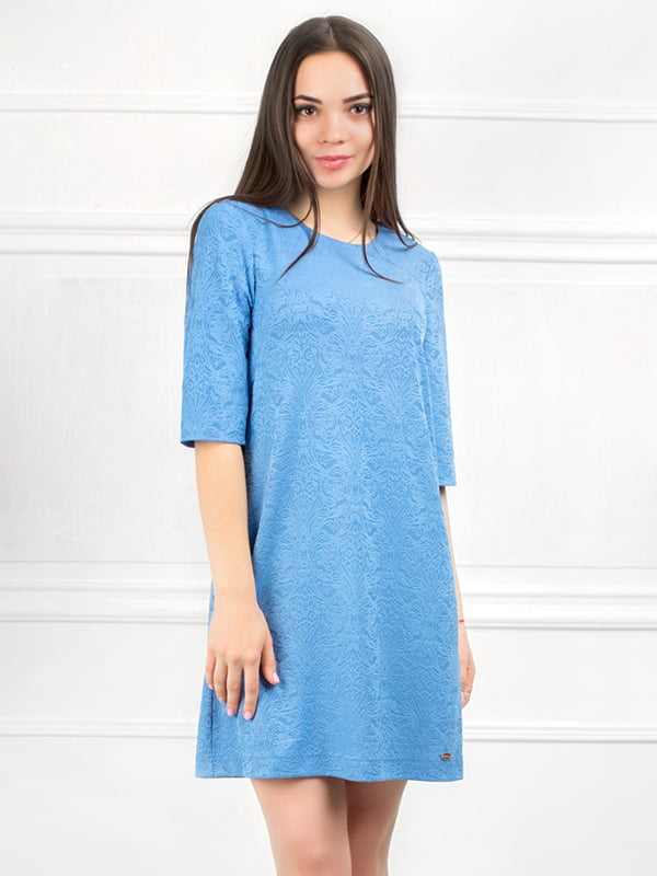 Платье А-силуэта голубое с принтом | 6383835