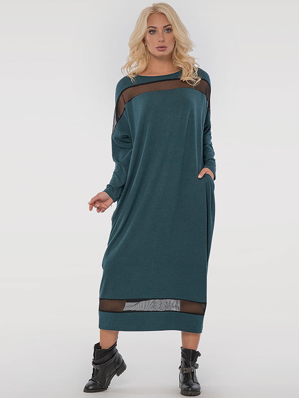 Платье с карманами зеленое с вискозного трикотажа | 6548436