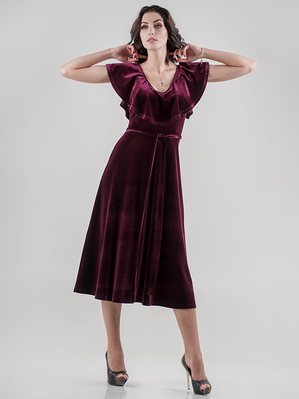 Платье А-силуэта бархатное фиолетовое с поясом | 6548500