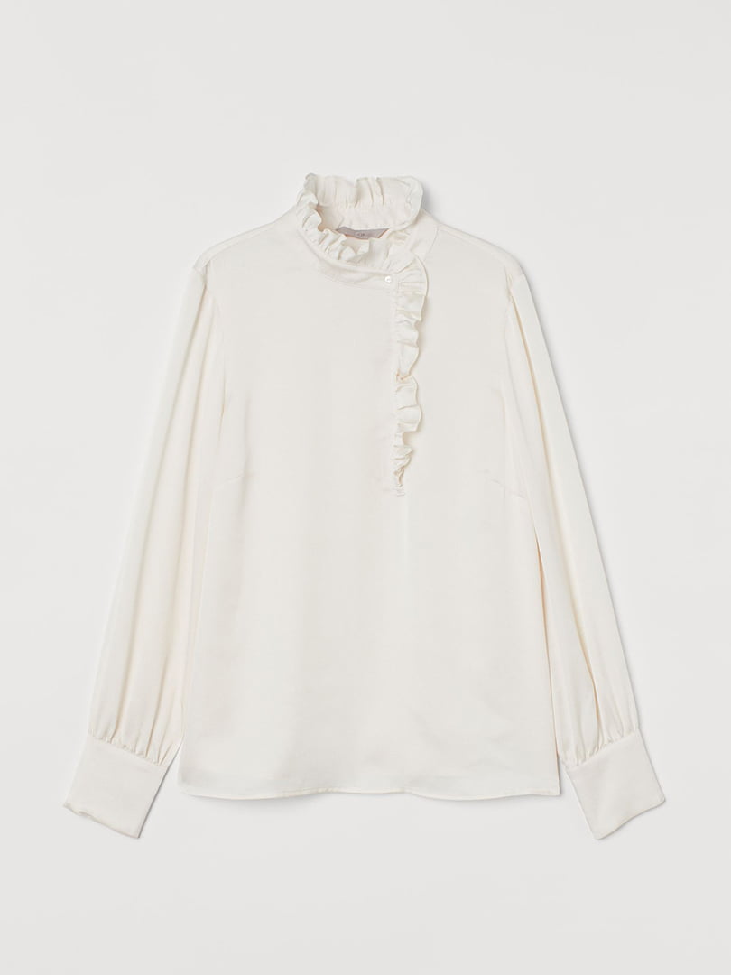 Блуза кремового кольору із фактурної тканини з легким блиском | 6528157