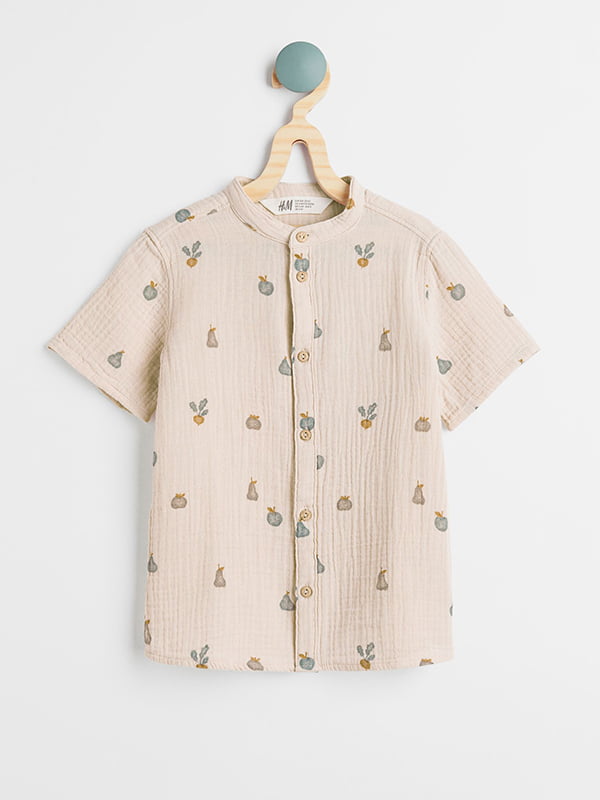 Рубашка муслиновая бежеворго цвета в принт | 6567477