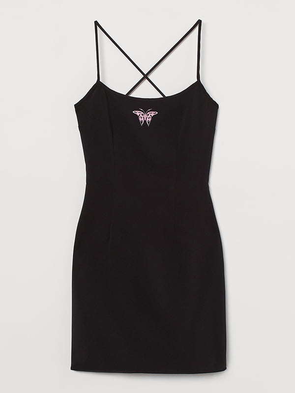 Платье черное с розовым принтом | 6567765