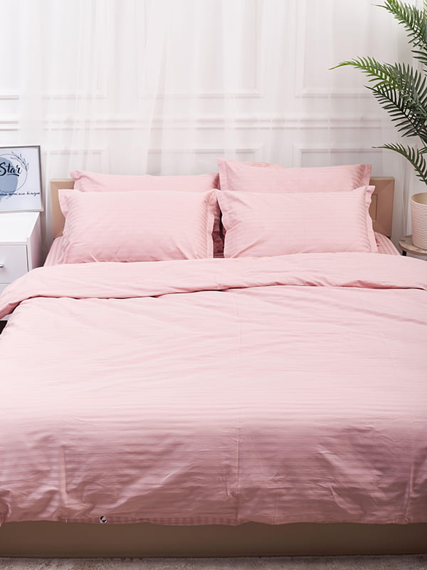 Комплект постільної білизни Satin Stripe Pink King Size 220x240 см, наволочки: 4х50х70 см | 6572813