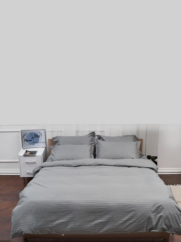 Комплект постельного белья Satin Stripe «Stripe Gray» семейный: пододеяльники: 143х210х2, наволочки: 2х70х70 см | 6572840