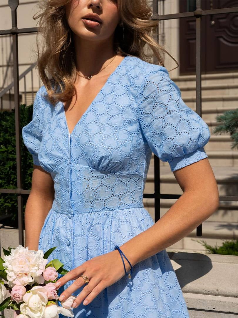 Сукня міді бавовняна блакитного кольору Summer Hearts | 6576207