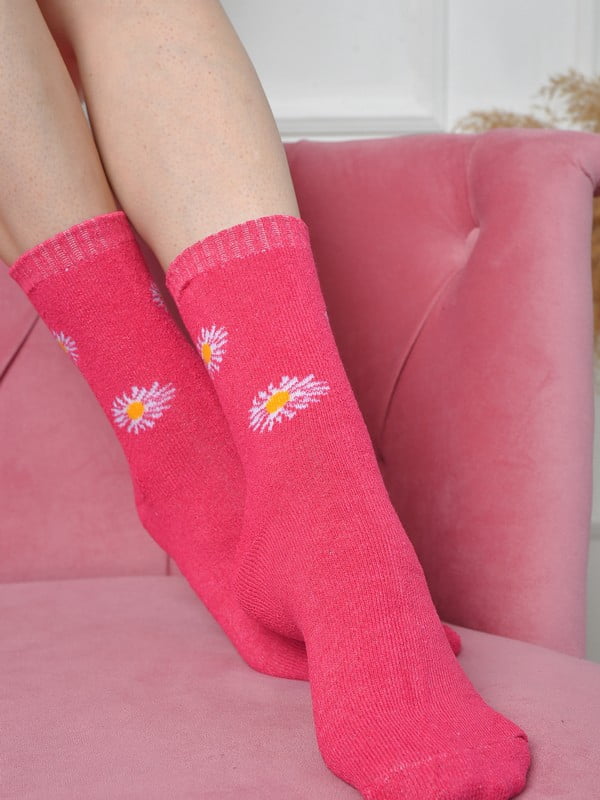 Носки махровые розового цвета с рисунком | 6577593