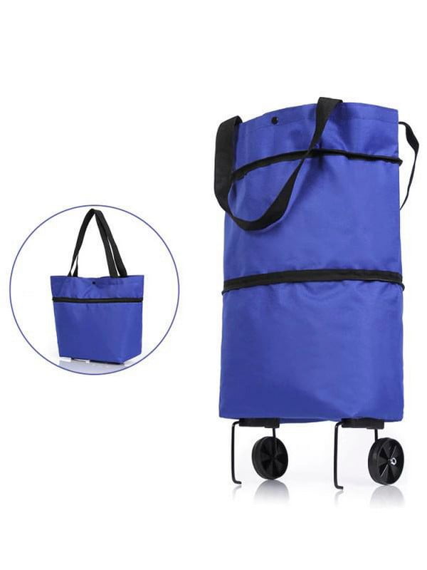 Складная хозяйственная сумка на колесах синего цвета | 6578319