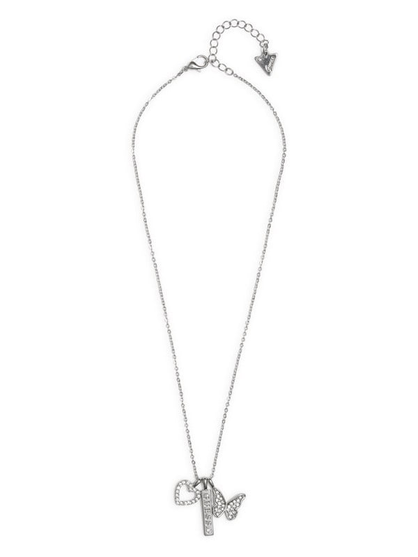 Ожерелье с тремя подвескамив виде бабочки, сердца и логотипа в серебристом цвете | 6581649