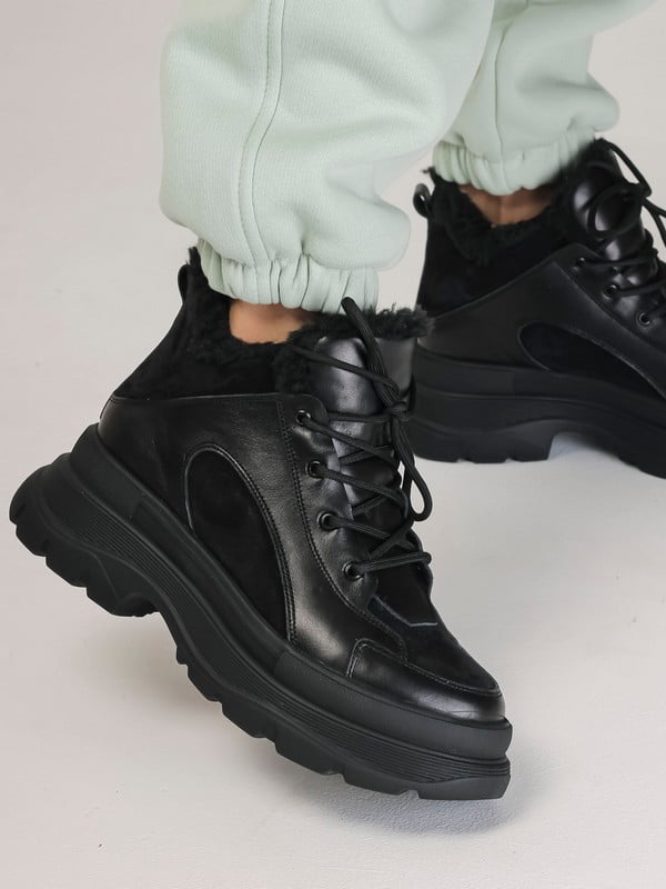 Комбинированные черные кроссовки с шерстяной подкладкой | 6584343