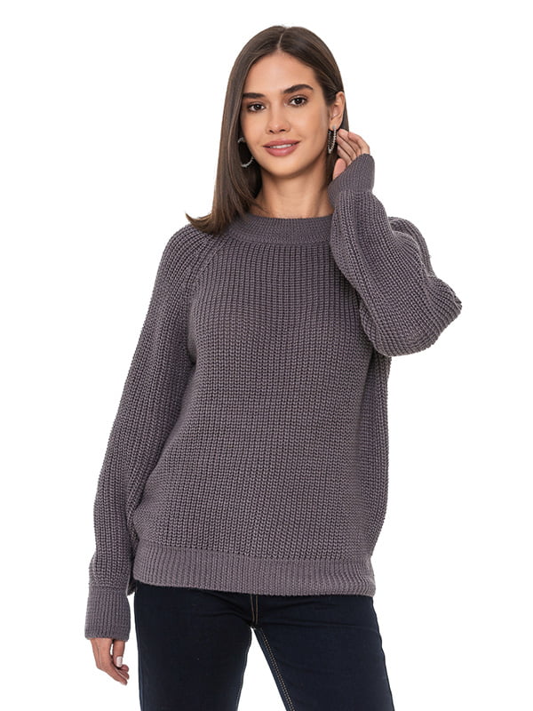 Свободный серый свитер объемной вязки | 6604822