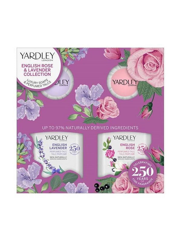 Набір для жінок English Lavender & English Rose: парфумований тальк для тіла (2 х (50 г) та туалетне мило (2 х (50 г) | 6604315